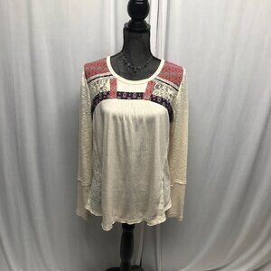 Jolt Top Womens Size Large Lace Patterned Yoke Boho Chic Hippie Long Sleeve